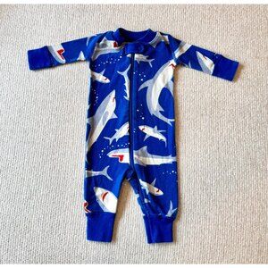 Hanna Andersson Baby 0-3 Month Baby Zip Sleeper In Organic Cotton Blue Sharks